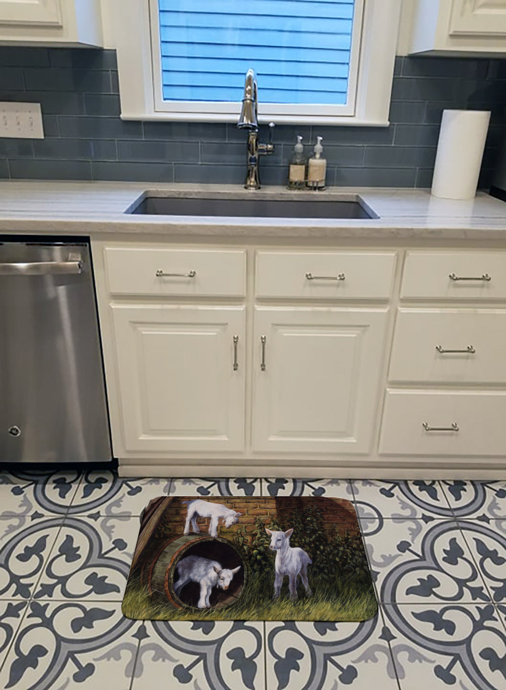 Goats by Daphne Baxter Memory Foam Kitchen Mat Machine Washable Anti-Fatigue Cushion Comfort Bath or Kitchen Rug