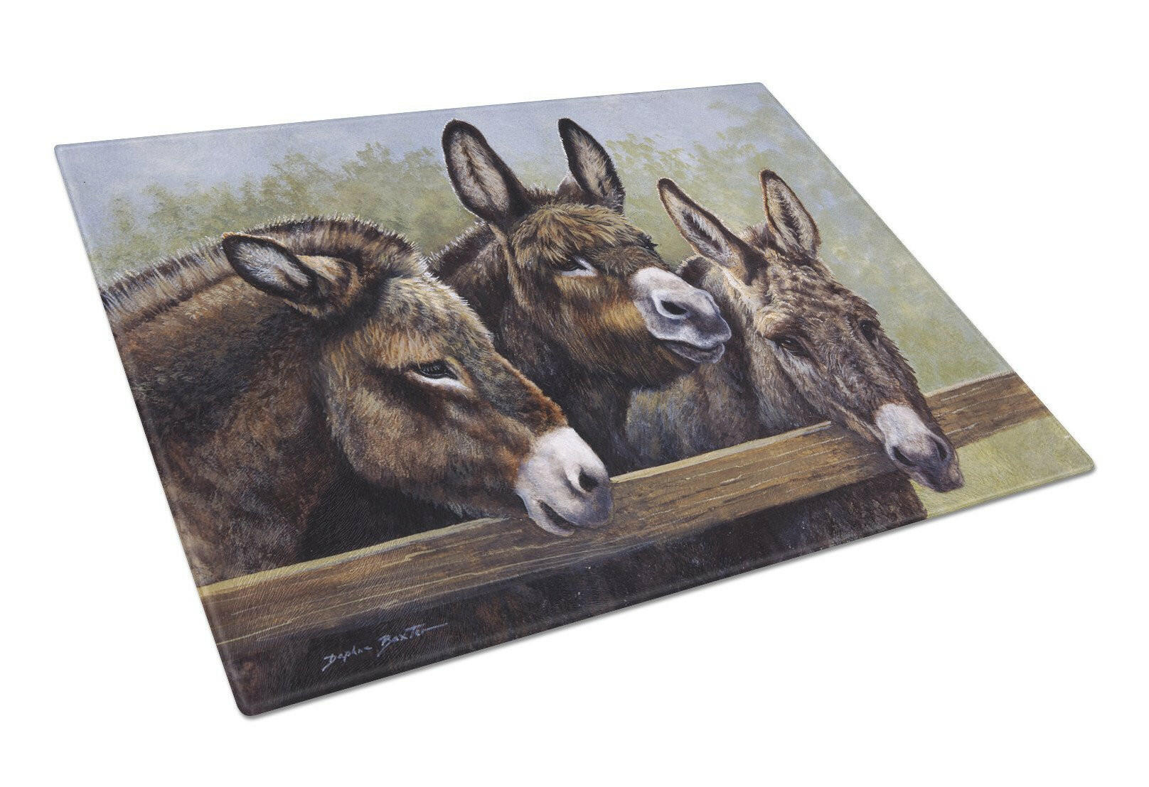 Donkeys by Daphne Baxter Cutting Board Tempered Glass Kitchen Cutting Surface, Heat Resistant Chopping, Non-Slip Feet, Food Prep & Serving
