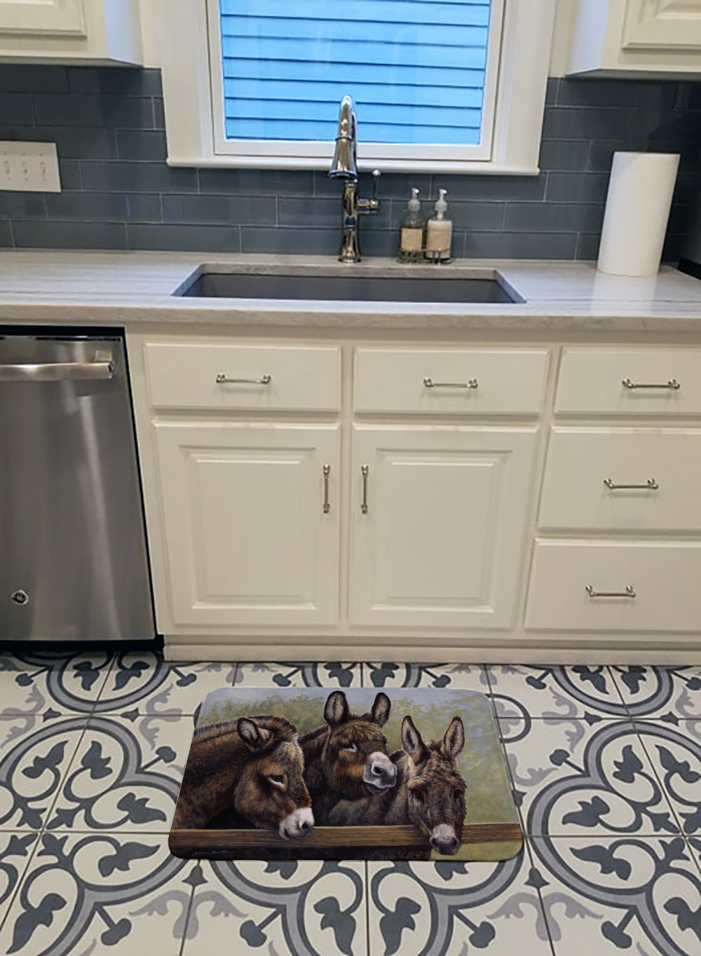 Donkeys by Daphne Baxter Memory Foam Kitchen Mat Machine Washable Anti-Fatigue Cushion Comfort Bath or Kitchen Rug