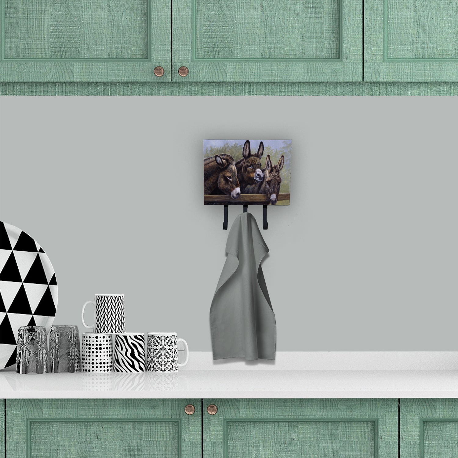 Donkeys by Daphne Baxter Leash or Key Holder Wall Hooks, Coat Rack Wall Mount, for Hanging Keys, Towels, Aprons, Leashes