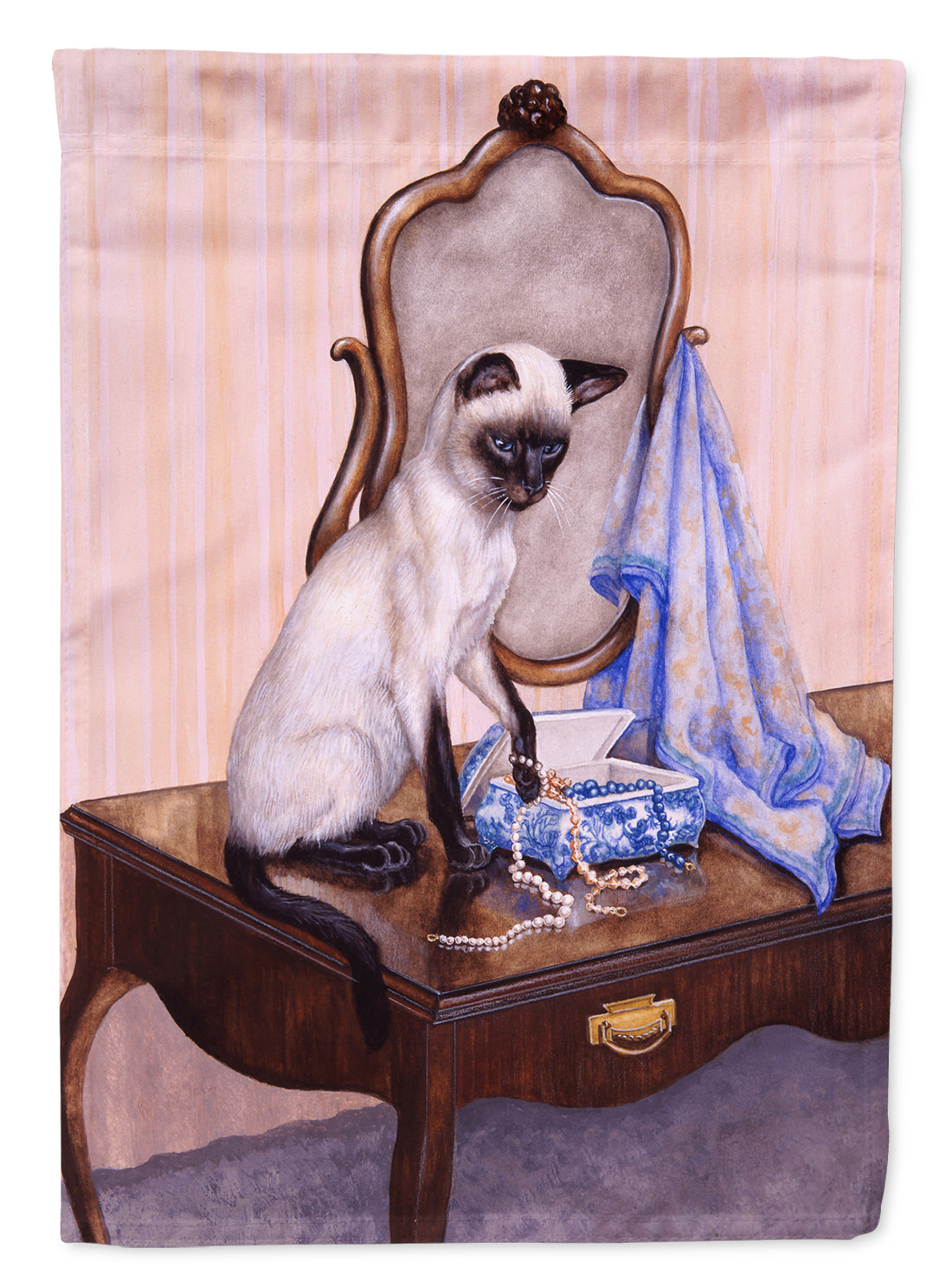 On The Dresser Siamese cat House Flag 28x40 Porch Sleeve Pole Decorative Outside Yard Banner Artwork Wall Hanging, Polyester