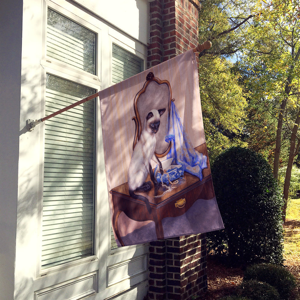 On The Dresser Siamese cat House Flag 28x40 Porch Sleeve Pole Decorative Outside Yard Banner Artwork Wall Hanging, Polyester