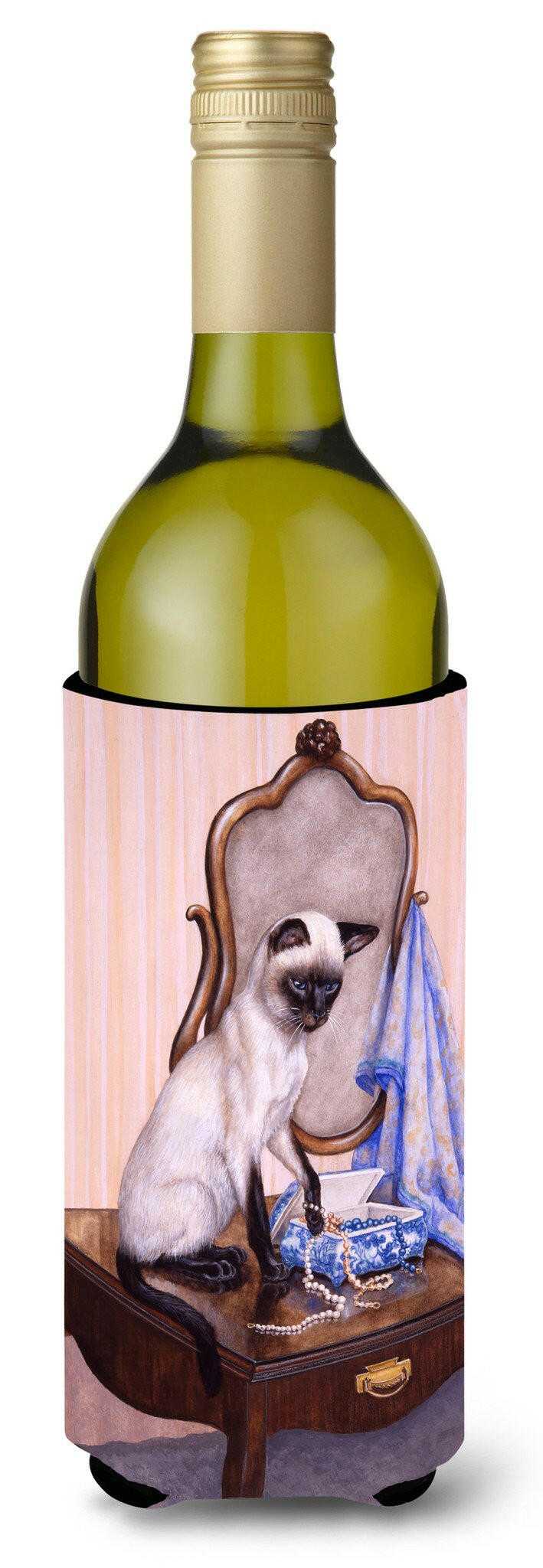 On The Dresser Siamese cat Wine Bottle Hugger Gift Sleeve for Standard 750 ml Bottles, Insulated Reusable Also Fits Mini Shot & Pint Bottles
