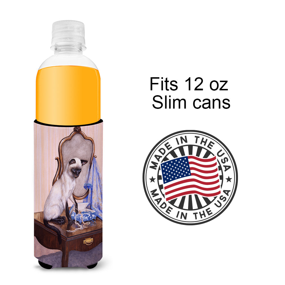 On The Dresser Siamese cat Slim Can Hugger , Insulated Foam Hugger for 12 oz Slim Cans, Beer Bottles & Water Bottles, Printed in USA