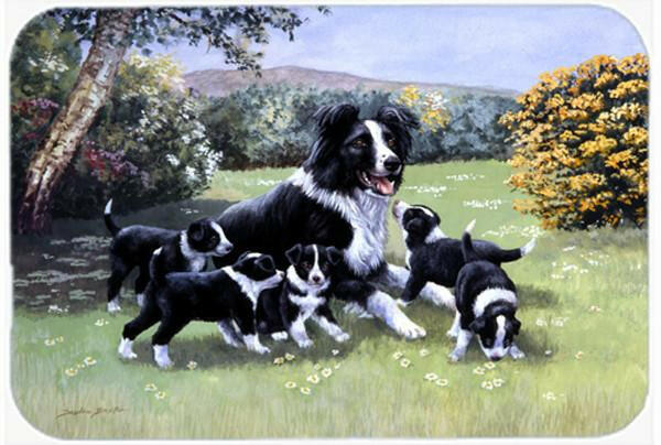 Border Collie Puppies with Momma Cutting Board Tempered Glass Kitchen Cutting Surface, Heat Resistant Chopping, Non-Slip Feet, Food Prep & Serving