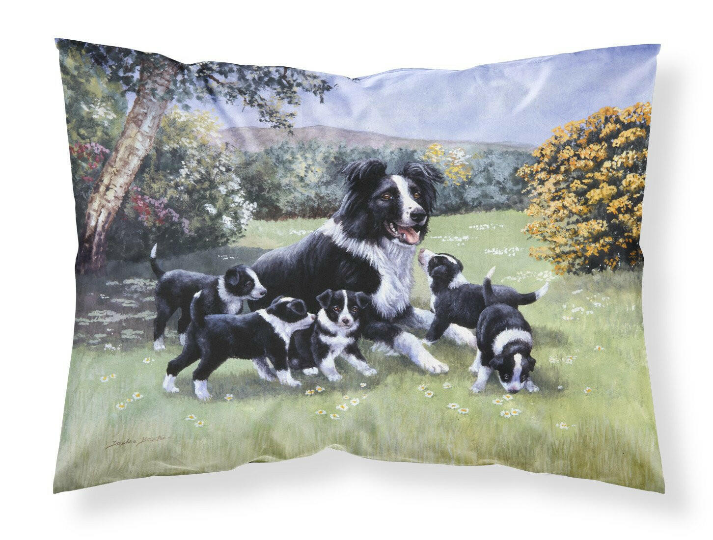 Border Collie Puppies with Momma Standard Pillowcase Lightweight Super Soft Easy Care Decorative Artwork Pillowcase, Standard