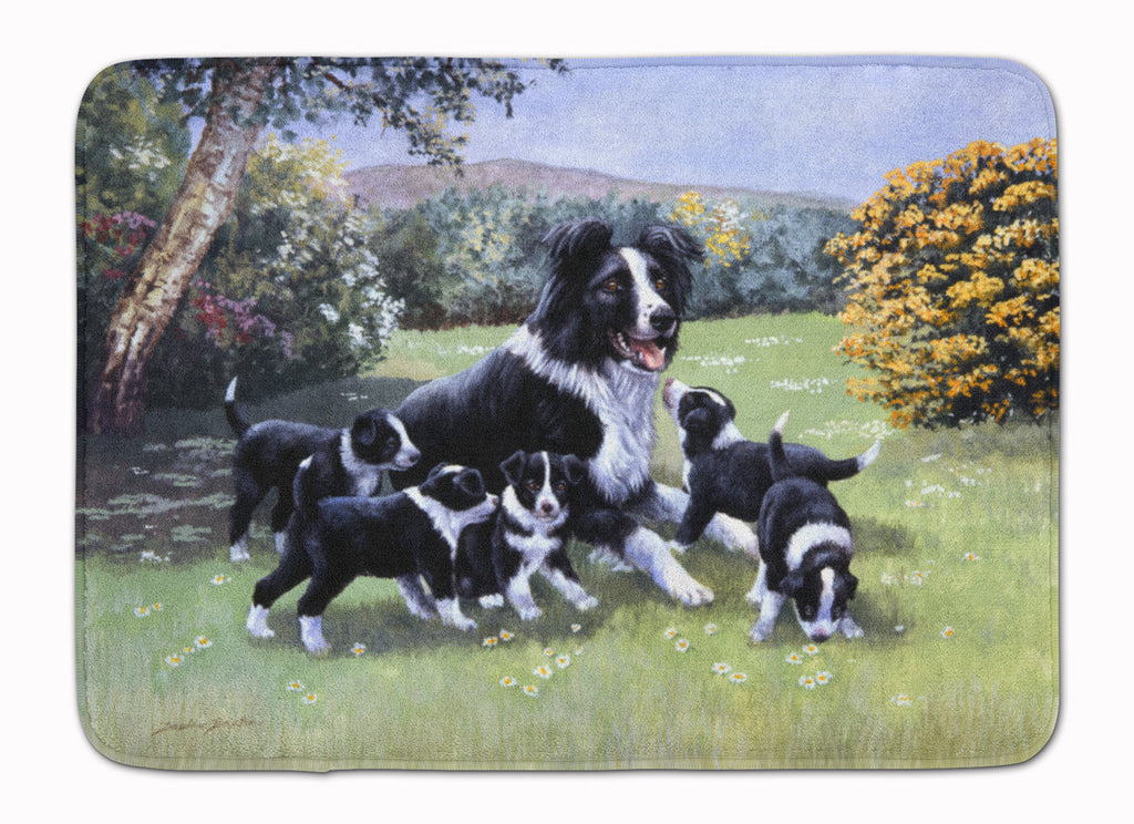 Border Collie Puppies with Momma Memory Foam Kitchen Mat Machine Washable Anti-Fatigue Cushion Comfort Bath or Kitchen Rug