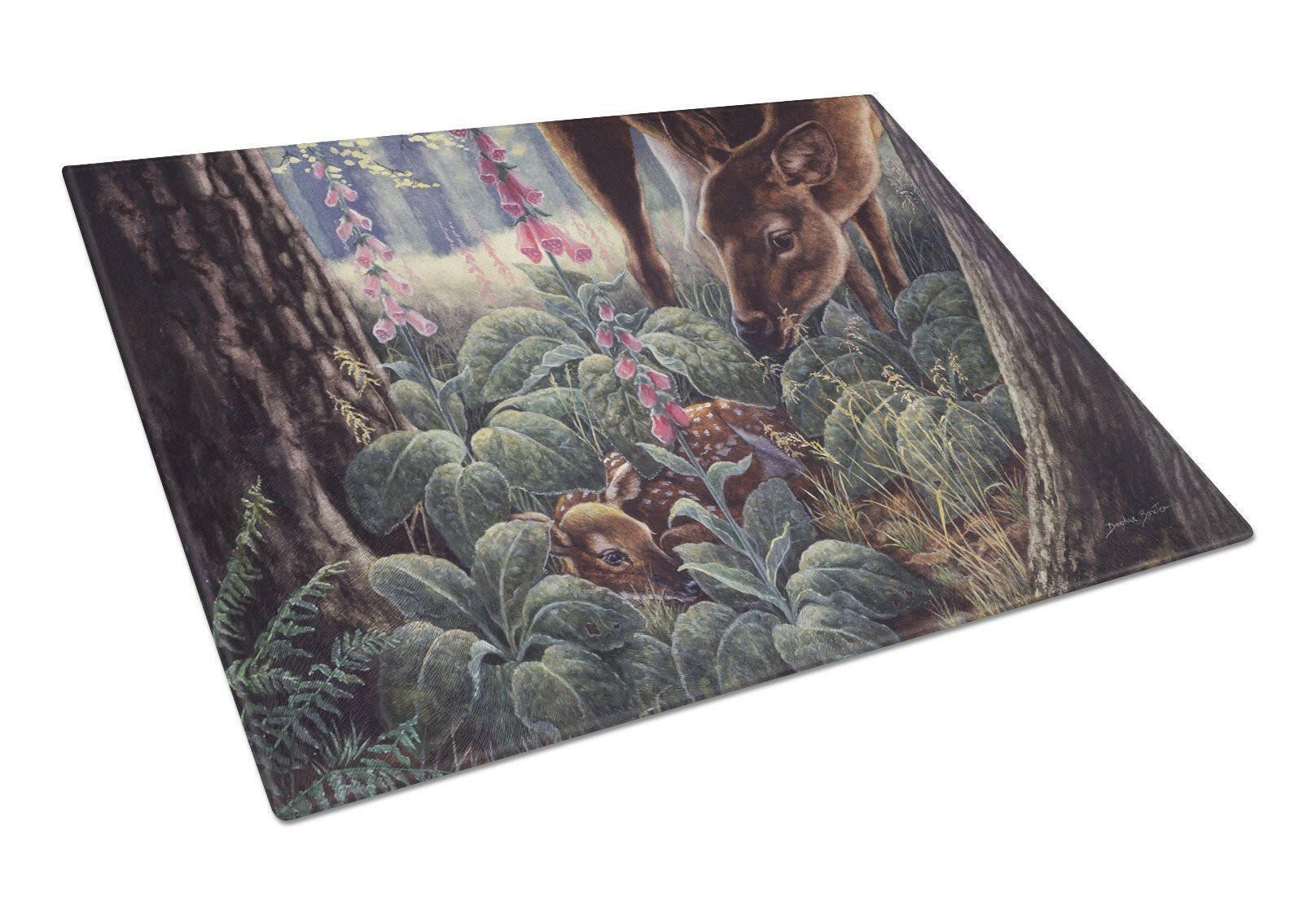 Doe and Fawn Deer Cutting Board Tempered Glass Kitchen Cutting Surface, Heat Resistant Chopping, Non-Slip Feet, Food Prep & Serving