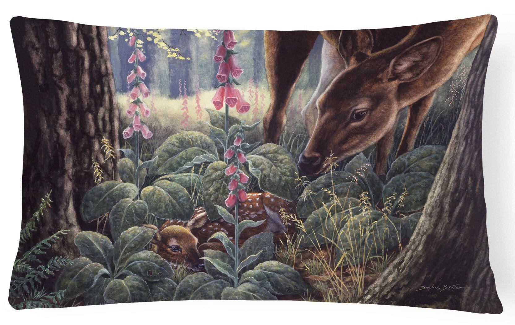 Doe and Fawn Deer Decorative Throw Pillow 12x16 Indoor Outdoor Accent Cushion, Fabric Cover with Insert for Sofa, Bed, Porch & Living Room