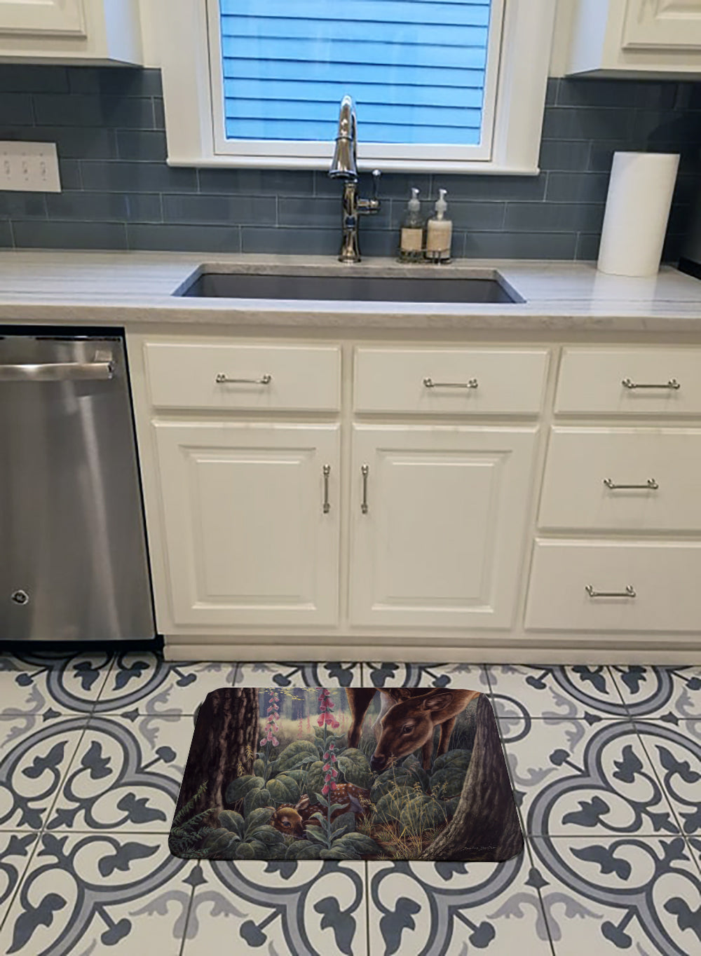 Doe and Fawn Deer Memory Foam Kitchen Mat Machine Washable Anti-Fatigue Cushion Comfort Bath or Kitchen Rug