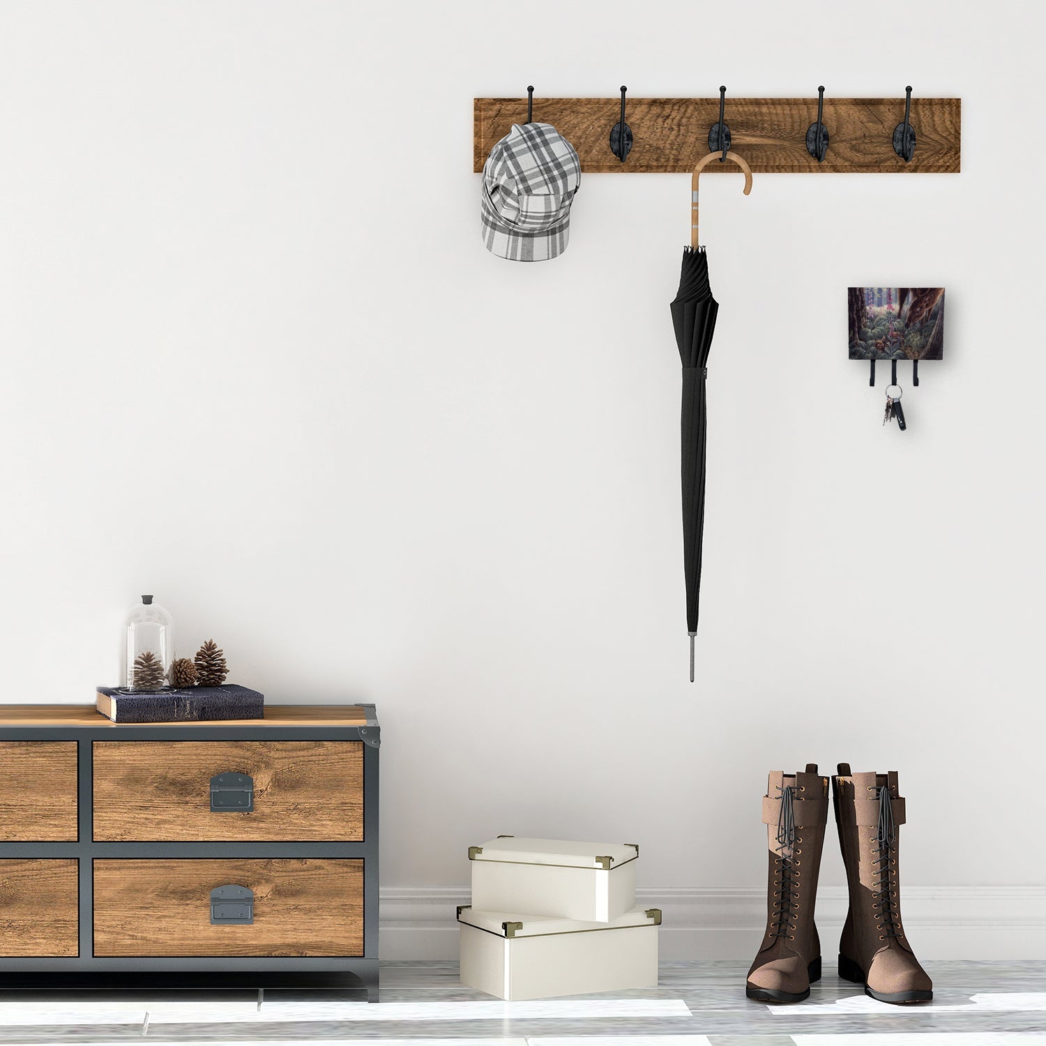 Doe and Fawn Deer Leash or Key Holder Wall Hooks, Coat Rack Wall Mount, for Hanging Keys, Towels, Aprons, Leashes