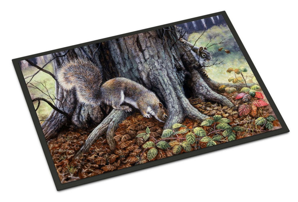 Grey Squirrels around the Tree Doormat Indoor Outdoor 24H X 36W Front Door Mat Rugs for Entryway, Non Slip Washable Low Pile,
