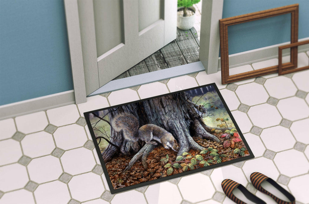 Grey Squirrels around the Tree Doormat Indoor Outdoor 24H X 36W Front Door Mat Rugs for Entryway, Non Slip Washable Low Pile,