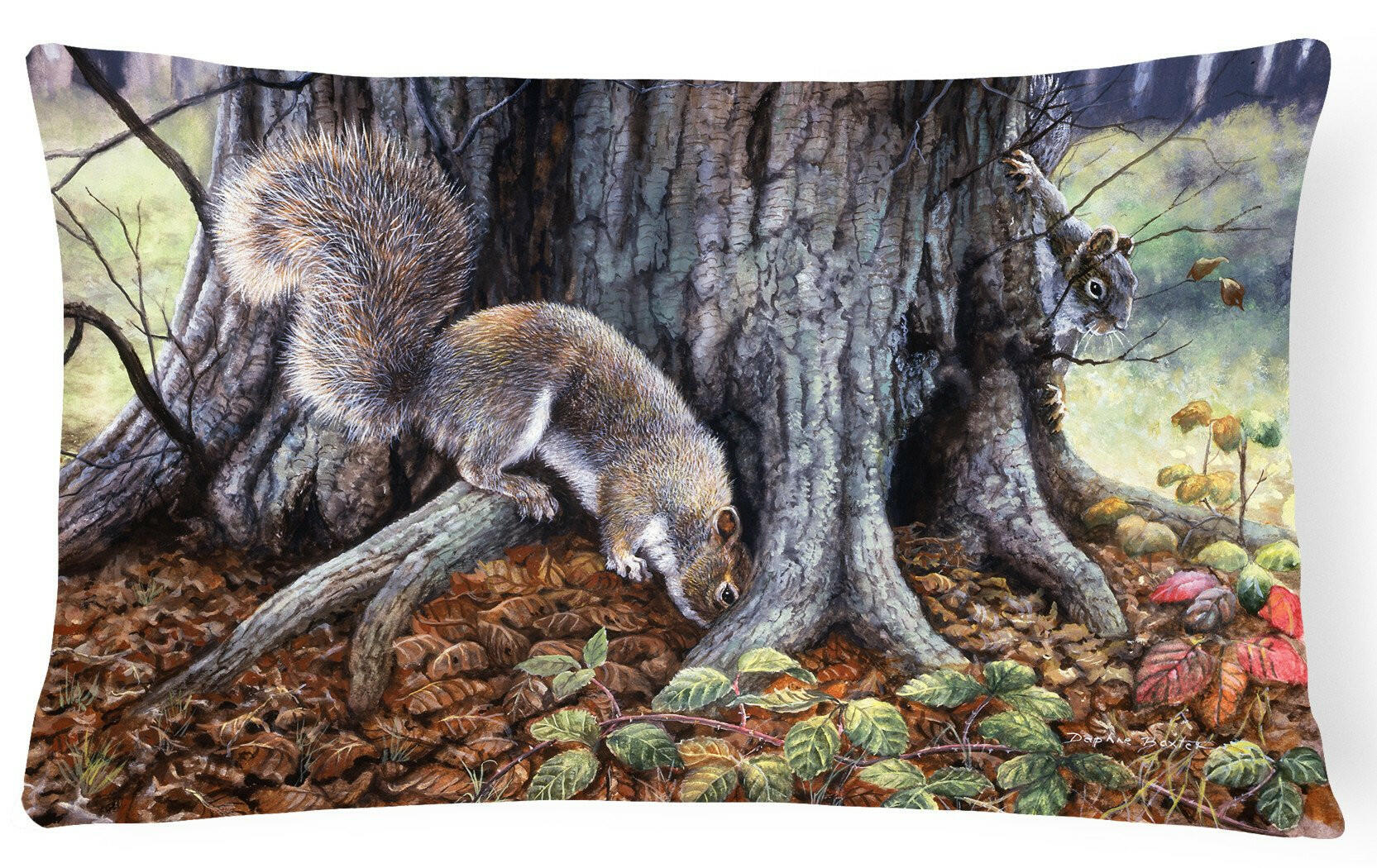 Grey Squirrels around the Tree Decorative Throw Pillow 12x16 Indoor Outdoor Accent Cushion, Fabric Cover with Insert for Sofa, Bed, Porch & Living Room