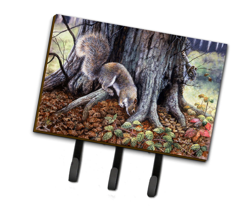Grey Squirrels around the Tree Leash or Key Holder Wall Hooks, Coat Rack Wall Mount, for Hanging Keys, Towels, Aprons, Leashes