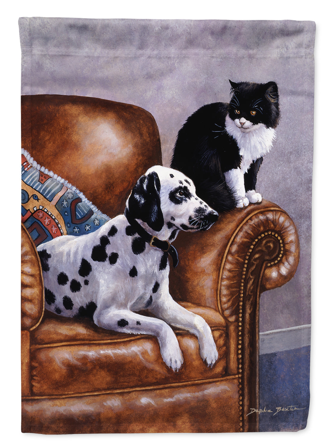 Dalmatian with Cat House Flag 28x40 Porch Sleeve Pole Decorative Outside Yard Banner Artwork Wall Hanging, Polyester