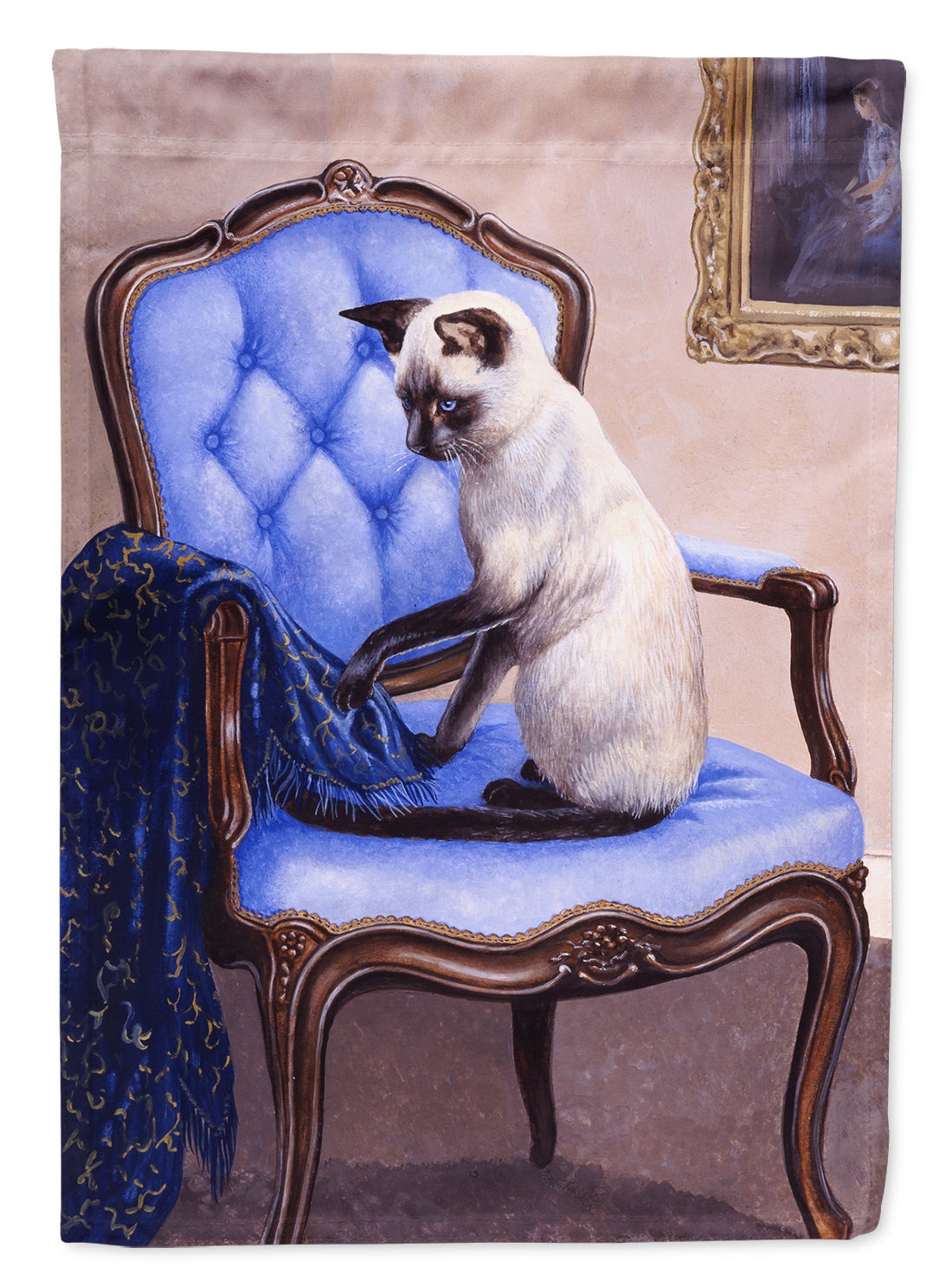 On The Chair Siamese cat House Flag 28x40 Porch Sleeve Pole Decorative Outside Yard Banner Artwork Wall Hanging, Polyester
