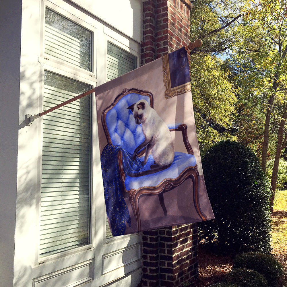 On The Chair Siamese cat House Flag 28x40 Porch Sleeve Pole Decorative Outside Yard Banner Artwork Wall Hanging, Polyester