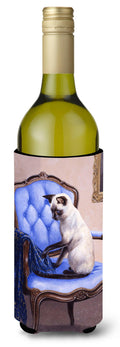 On The Chair Siamese cat Wine Bottle Hugger Gift Sleeve for Standard 750 ml Bottles, Insulated Reusable Also Fits Mini Shot & Pint Bottles