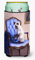 On The Chair Siamese cat Tall Boy Hugger Can Cooler Sleeve Machine Washable Drink Collapsible Insulator Beverage Insulated Holder