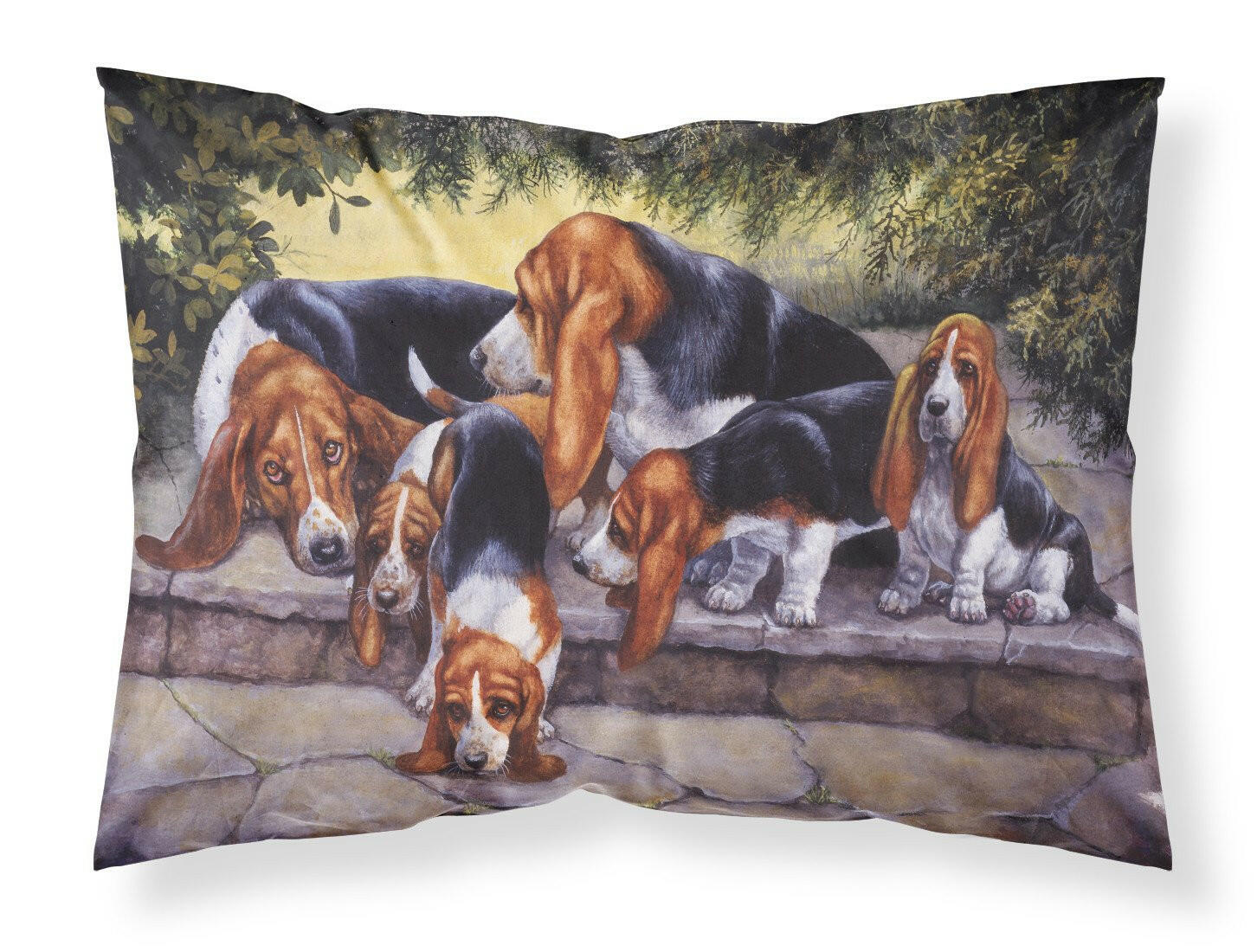 Basset Hound Puppies, Momma and Daddy Standard Pillowcase Lightweight Super Soft Easy Care Decorative Artwork Pillowcase, Standard