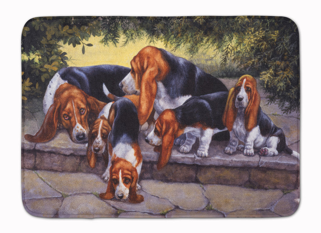 Basset Hound Puppies, Momma and Daddy Memory Foam Kitchen Mat Machine Washable Anti-Fatigue Cushion Comfort Bath or Kitchen Rug