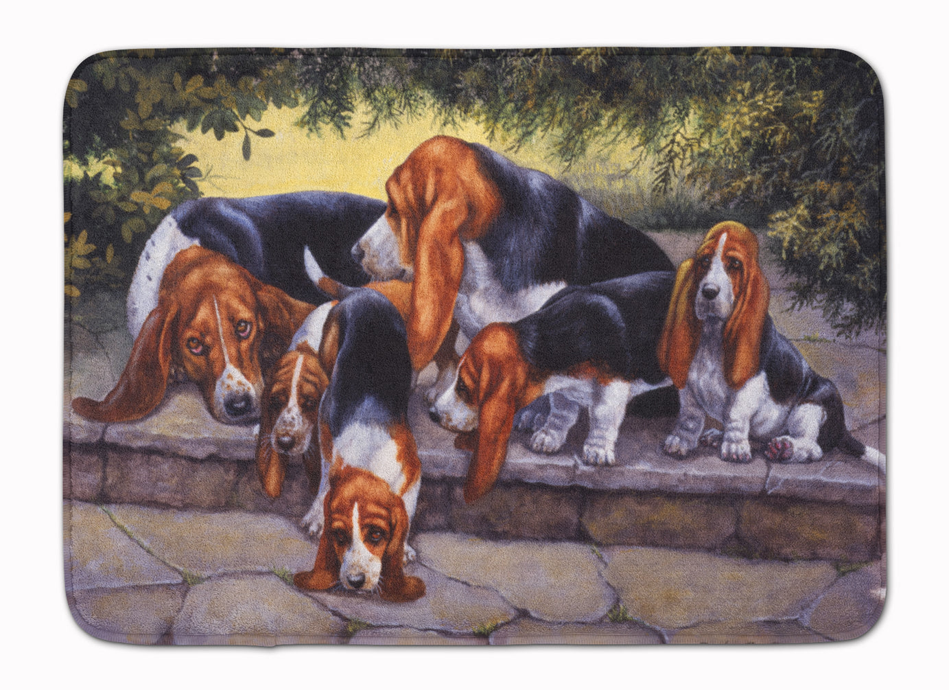 Basset Hound Puppies, Momma and Daddy Memory Foam Kitchen Mat Machine Washable Anti-Fatigue Cushion Comfort Bath or Kitchen Rug