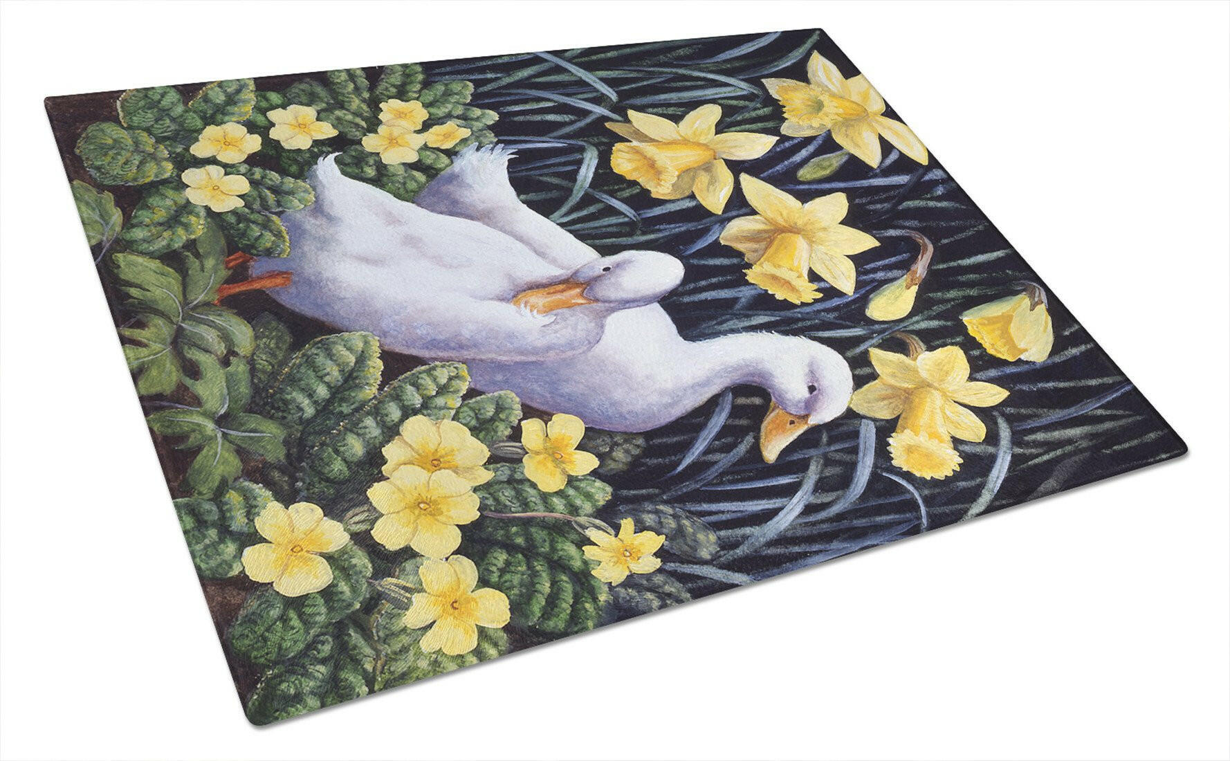 Ducks by Daphne Baxter Cutting Board Tempered Glass Kitchen Cutting Surface, Heat Resistant Chopping, Non-Slip Feet, Food Prep & Serving