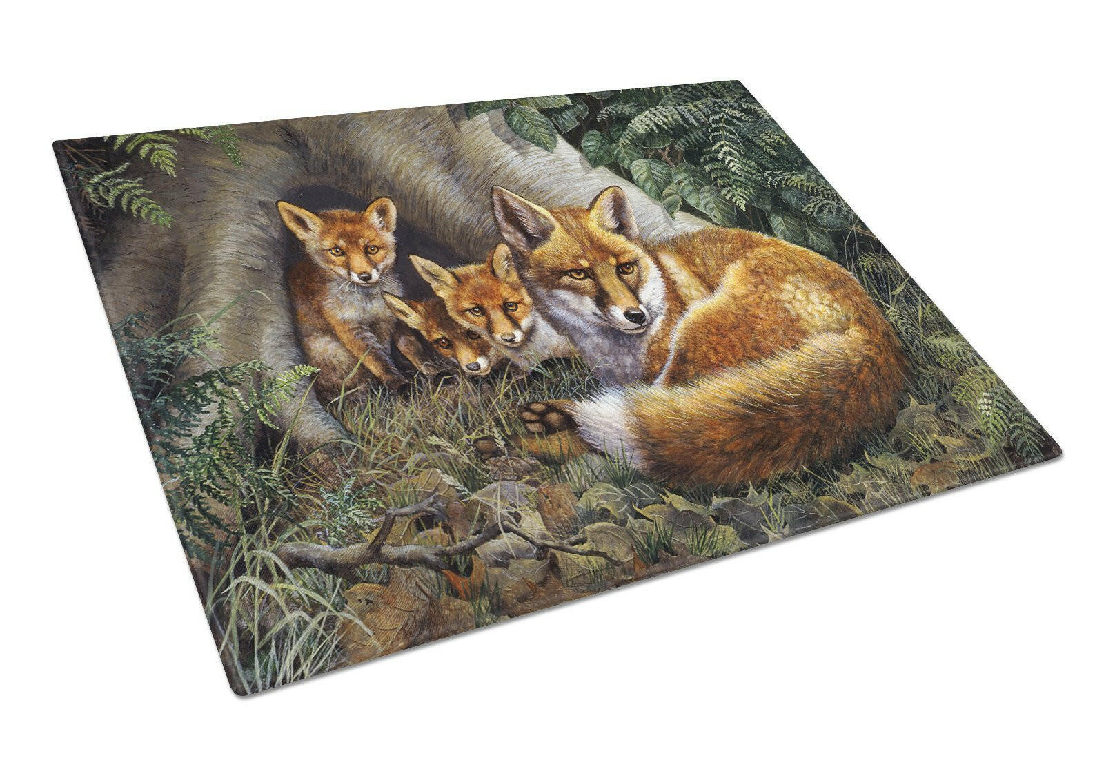 A Family of Foxes at Home Cutting Board Tempered Glass Kitchen Cutting Surface, Heat Resistant Chopping, Non-Slip Feet, Food Prep & Serving
