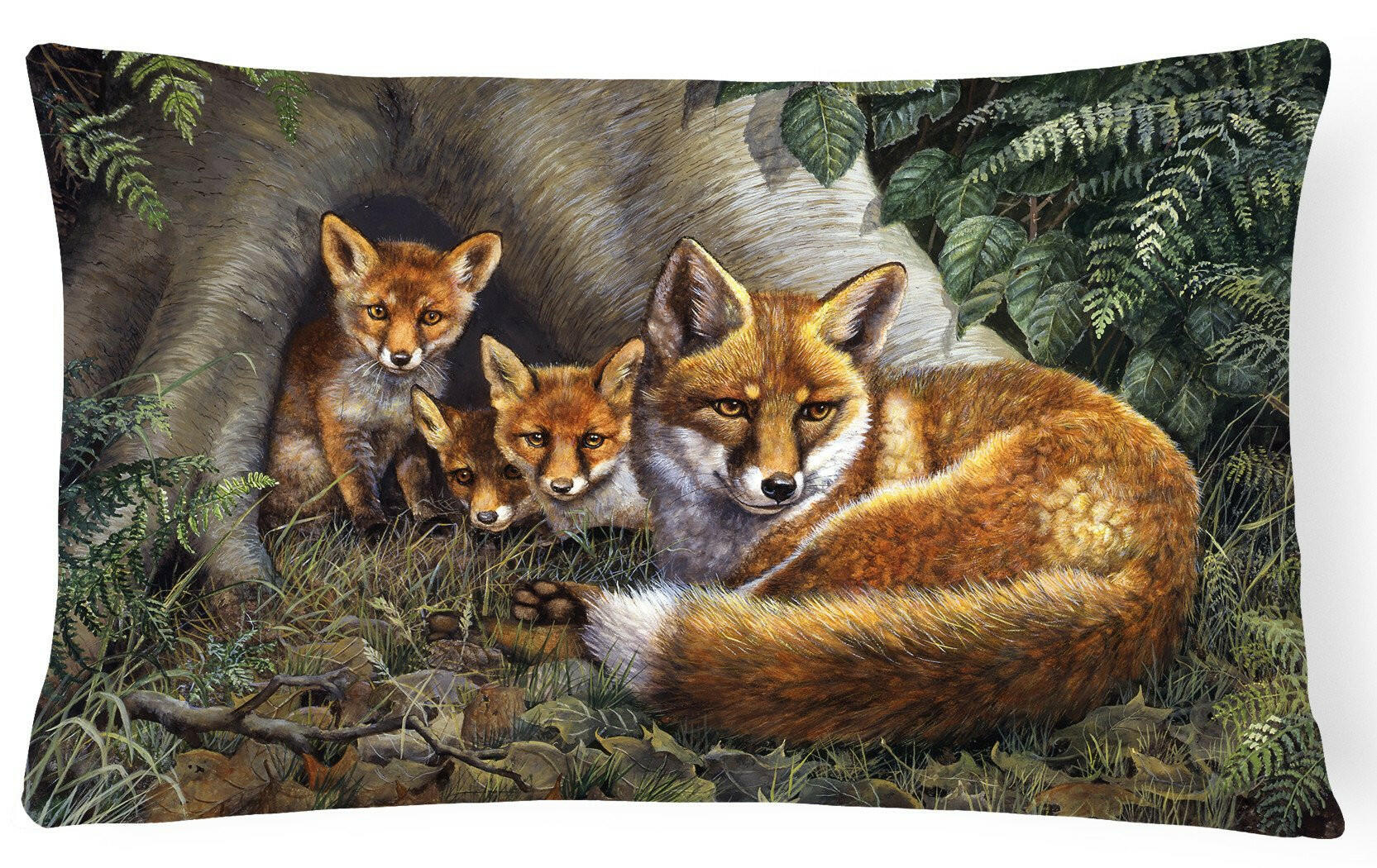 A Family of Foxes at Home Decorative Throw Pillow 12x16 Indoor Outdoor Accent Cushion, Fabric Cover with Insert for Sofa, Bed, Porch & Living Room