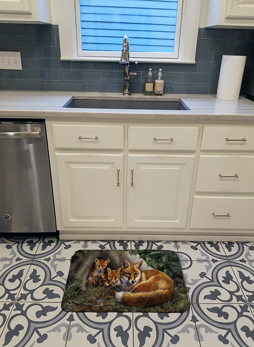 A Family of Foxes at Home Memory Foam Kitchen Mat Machine Washable Anti-Fatigue Cushion Comfort Bath or Kitchen Rug