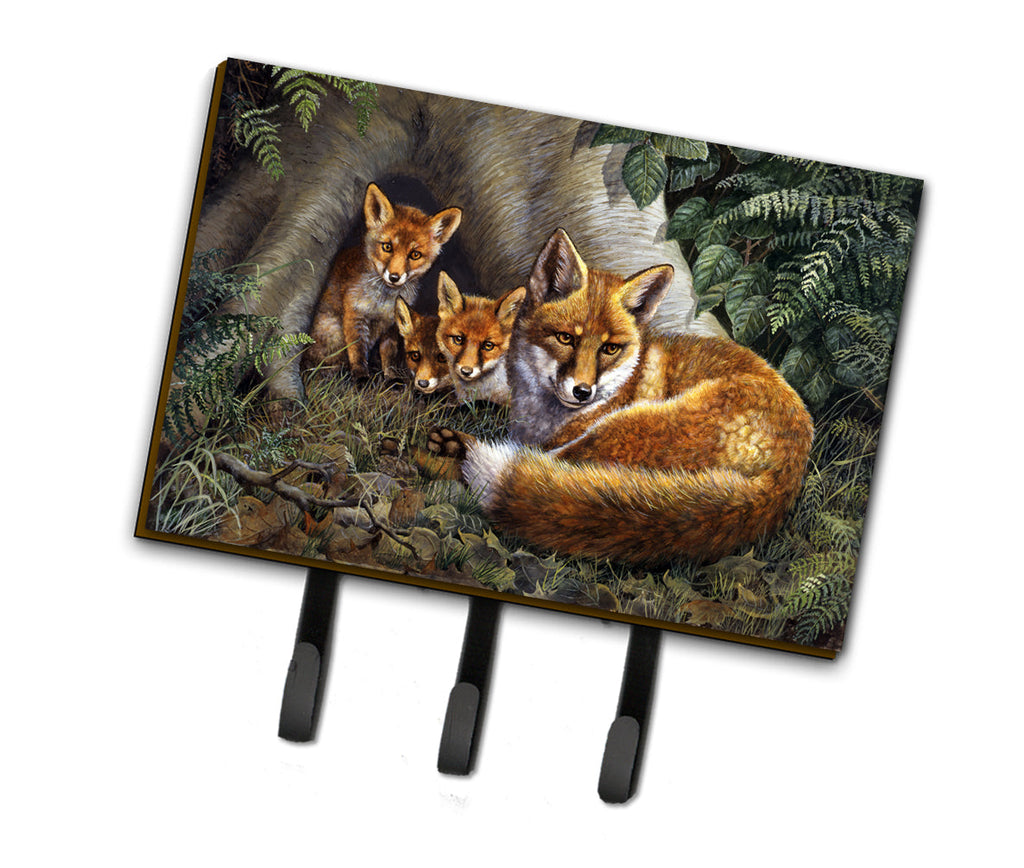 A Family of Foxes at Home Leash or Key Holder Wall Hooks, Coat Rack Wall Mount, for Hanging Keys, Towels, Aprons, Leashes