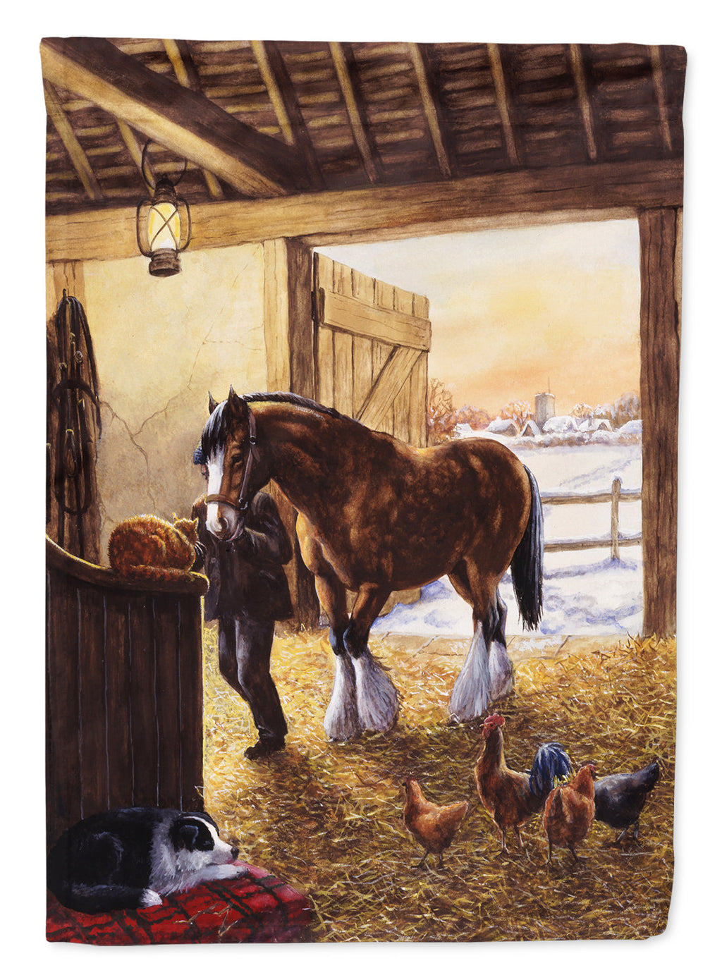 Cydesdale In The Stable House Flag 28x40 Porch Sleeve Pole Decorative Outside Yard Banner Artwork Wall Hanging, Polyester