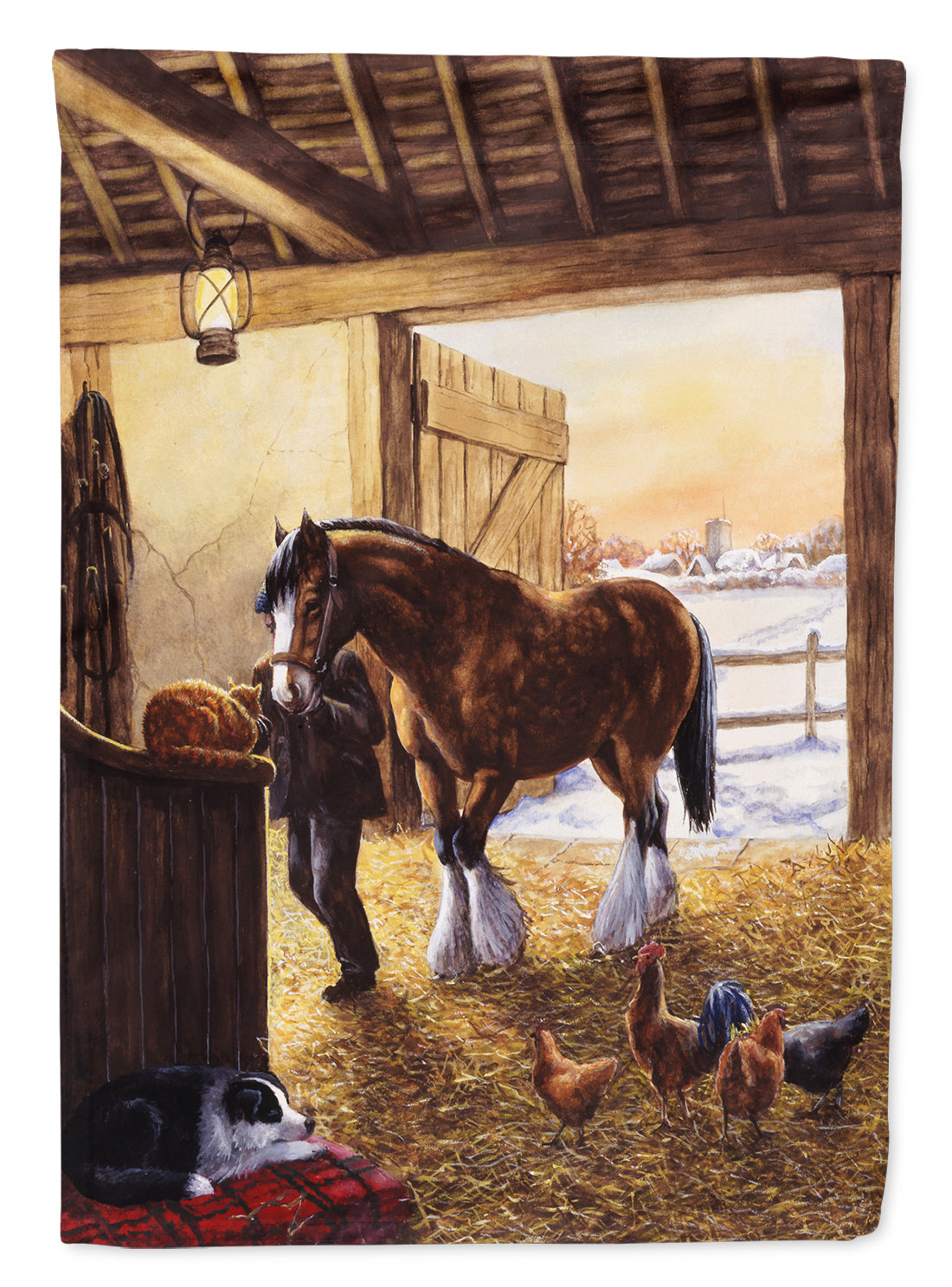 Cydesdale In The Stable House Flag 28x40 Porch Sleeve Pole Decorative Outside Yard Banner Artwork Wall Hanging, Polyester