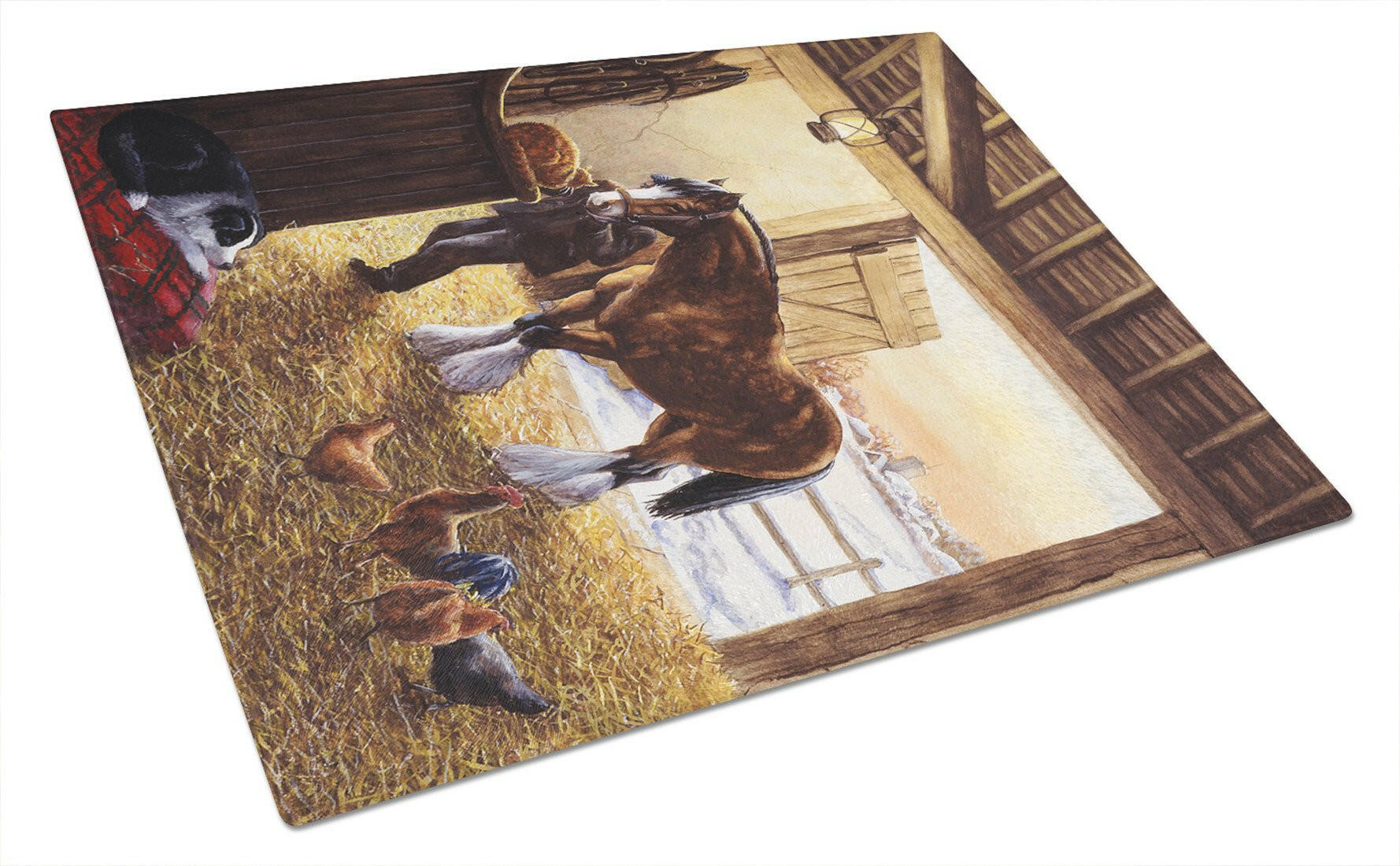 Cydesdale In The Stable Cutting Board Tempered Glass Kitchen Cutting Surface, Heat Resistant Chopping, Non-Slip Feet, Food Prep & Serving