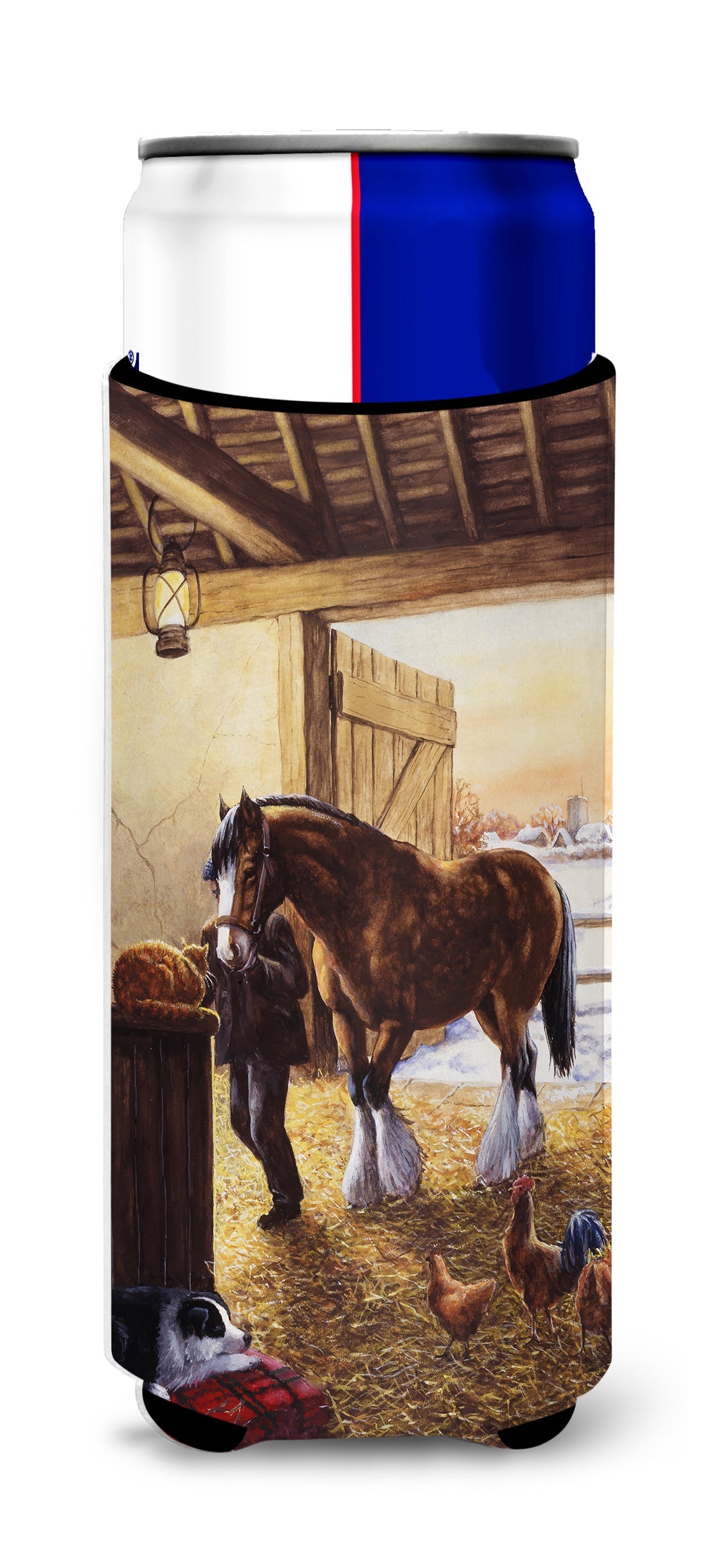 Cydesdale In The Stable Slim Can Hugger , Insulated Foam Hugger for 12 oz Slim Cans, Beer Bottles & Water Bottles, Printed in USA