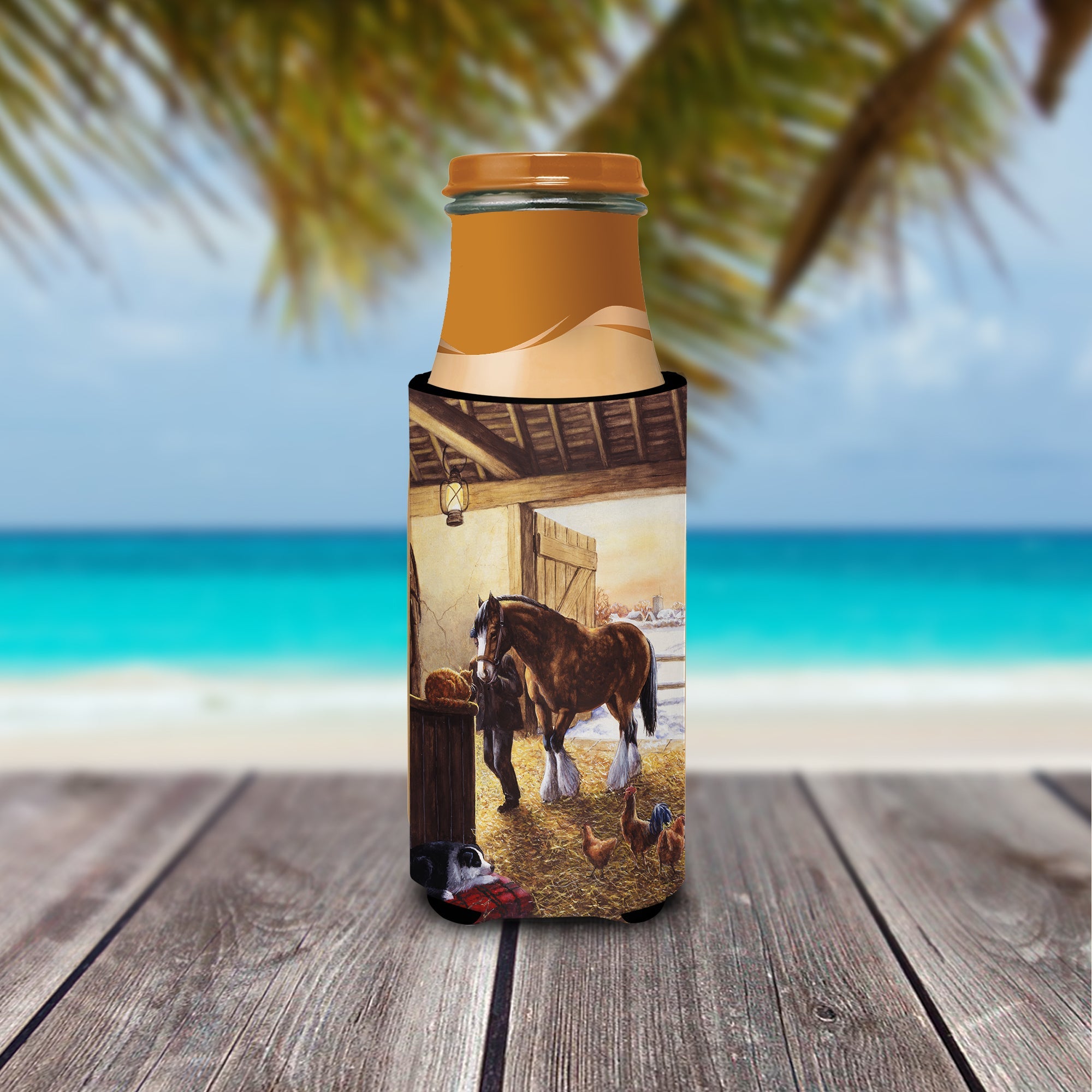 Cydesdale In The Stable Slim Can Hugger , Insulated Foam Hugger for 12 oz Slim Cans, Beer Bottles & Water Bottles, Printed in USA