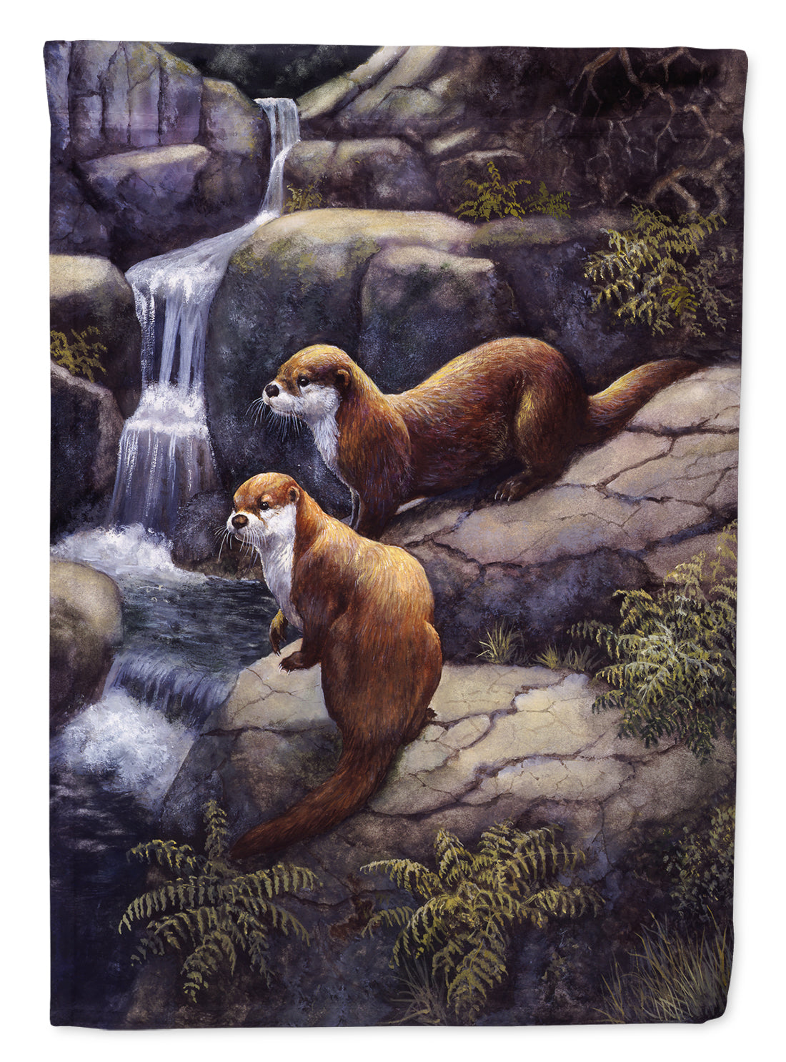 Otters by the Waterfall by Daphne Baxter House Flag 28x40 Porch Sleeve Pole Decorative Outside Yard Banner Artwork Wall Hanging, Polyester