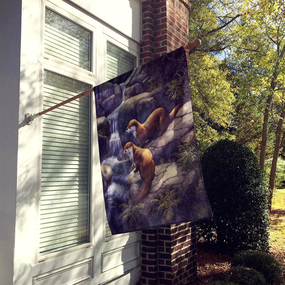 Otters by the Waterfall by Daphne Baxter House Flag 28x40 Porch Sleeve Pole Decorative Outside Yard Banner Artwork Wall Hanging, Polyester