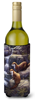 Otters by the Waterfall by Daphne Baxter Wine Bottle Hugger Gift Sleeve for Standard 750 ml Bottles, Insulated Reusable Also Fits Mini Shot & Pint Bottles
