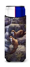 Otters by the Waterfall by Daphne Baxter Slim Can Hugger , Insulated Foam Hugger for 12 oz Slim Cans, Beer Bottles & Water Bottles, Printed in USA