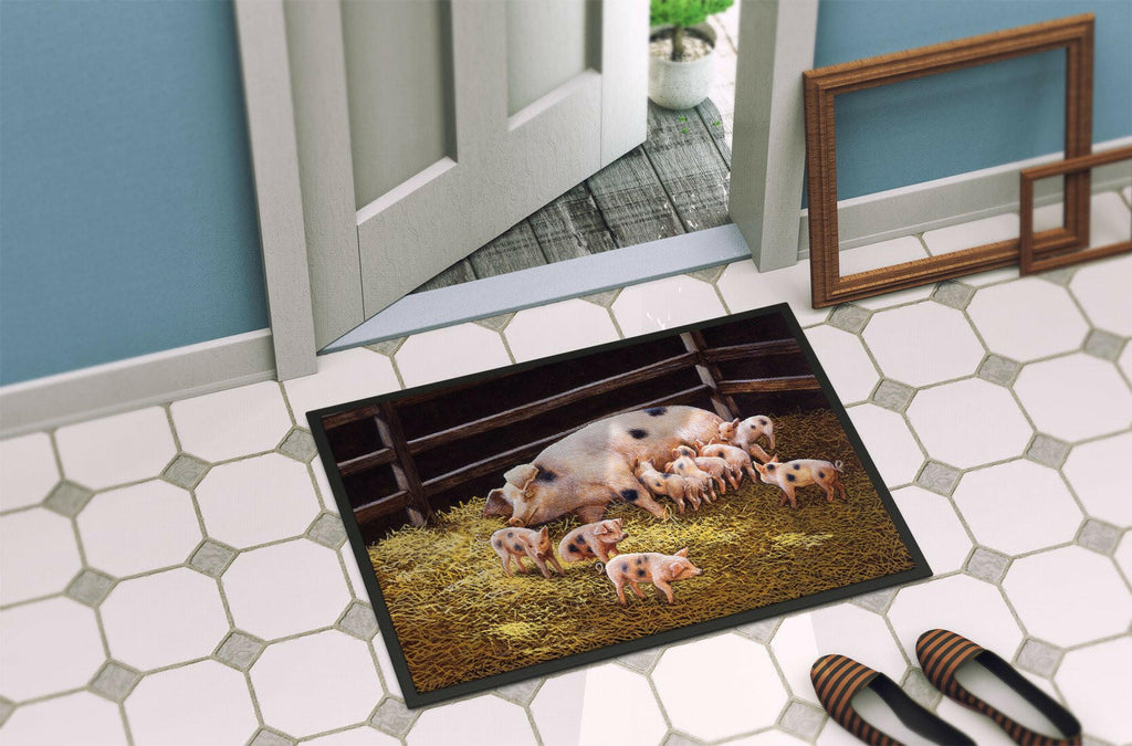 Pigs Piglets at Dinner Time Doormat Indoor Outdoor 24H X 36W Front Door Mat Rugs for Entryway, Non Slip Washable Low Pile,