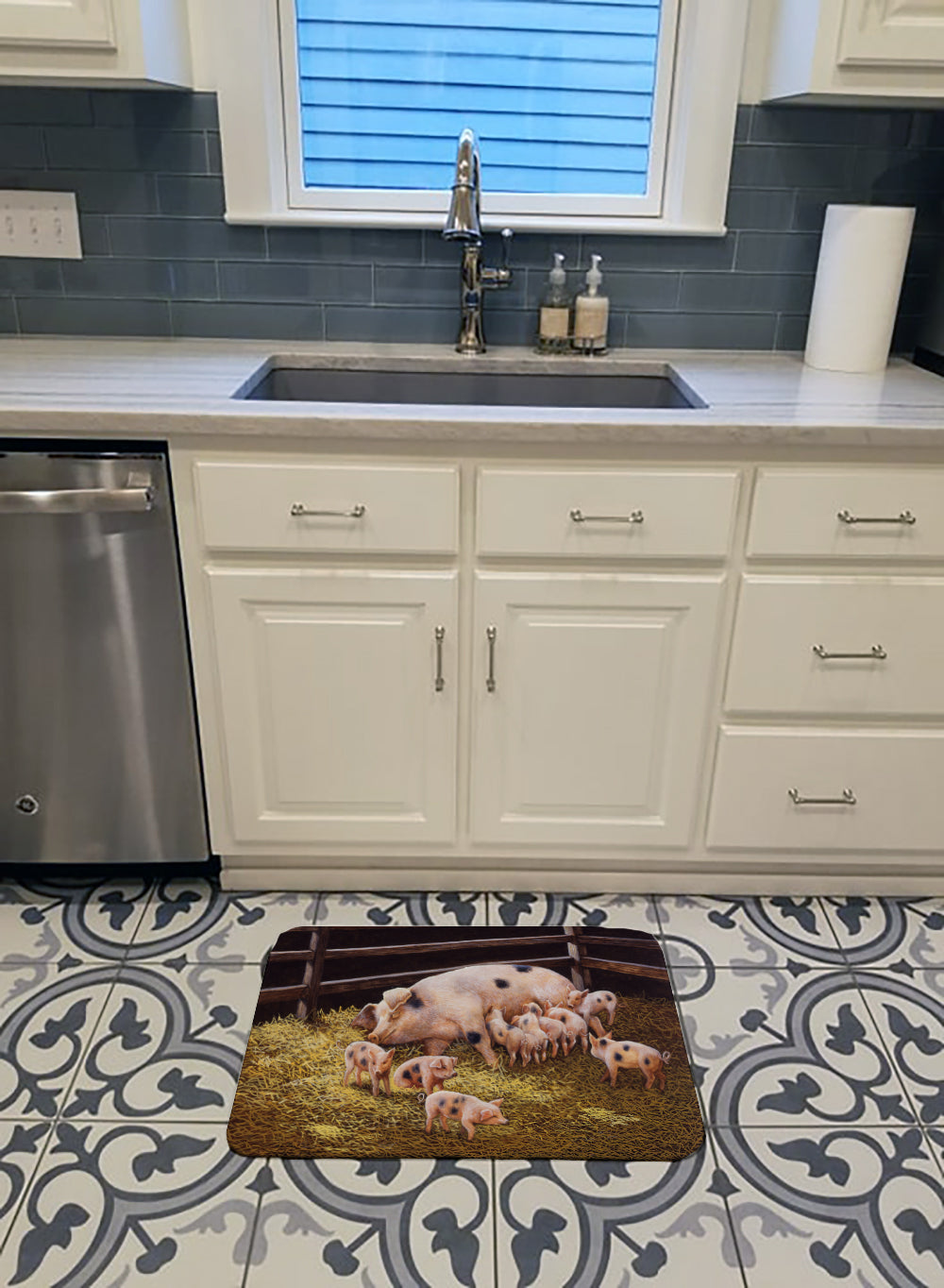 Pigs Piglets at Dinner Time Memory Foam Kitchen Mat Machine Washable Anti-Fatigue Cushion Comfort Bath or Kitchen Rug
