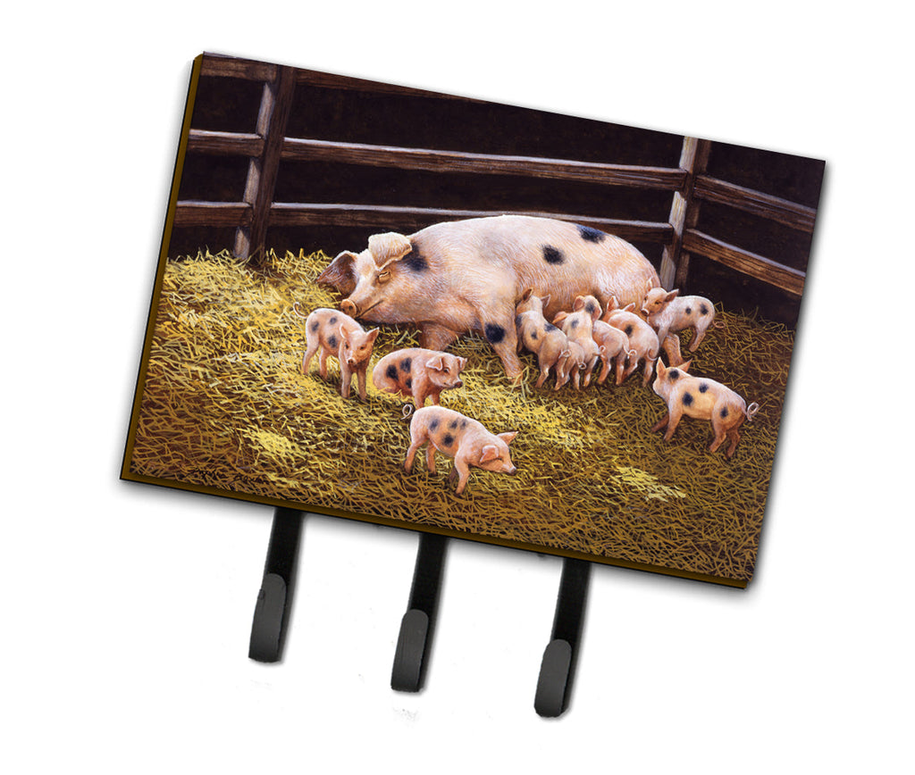 Pigs Piglets at Dinner Time Leash or Key Holder Wall Hooks, Coat Rack Wall Mount, for Hanging Keys, Towels, Aprons, Leashes