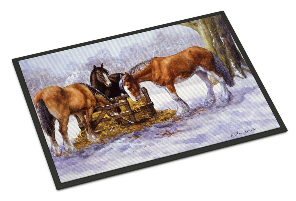 Horses eating Hay in the Snow Doormat Indoor Outdoor 24H X 36W Front Door Mat Rugs for Entryway, Non Slip Washable Low Pile,