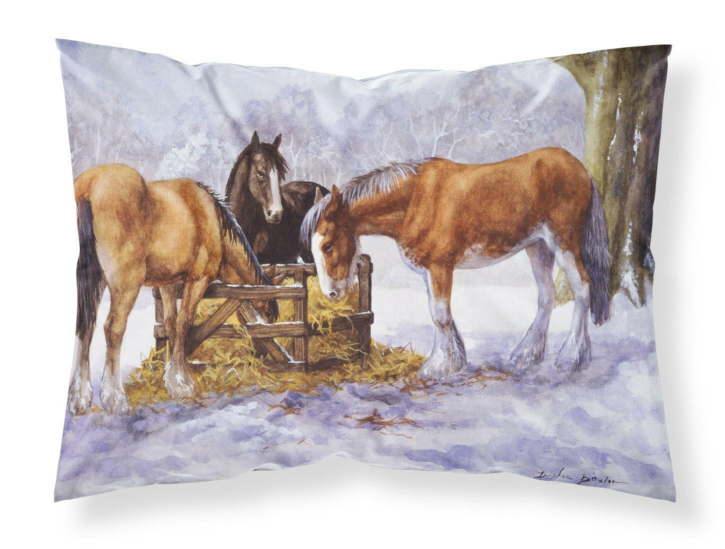 Horses eating Hay in the Snow Standard Pillowcase Lightweight Super Soft Easy Care Decorative Artwork Pillowcase, Standard