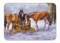 Horses eating Hay in the Snow Memory Foam Kitchen Mat Machine Washable Anti-Fatigue Cushion Comfort Bath or Kitchen Rug