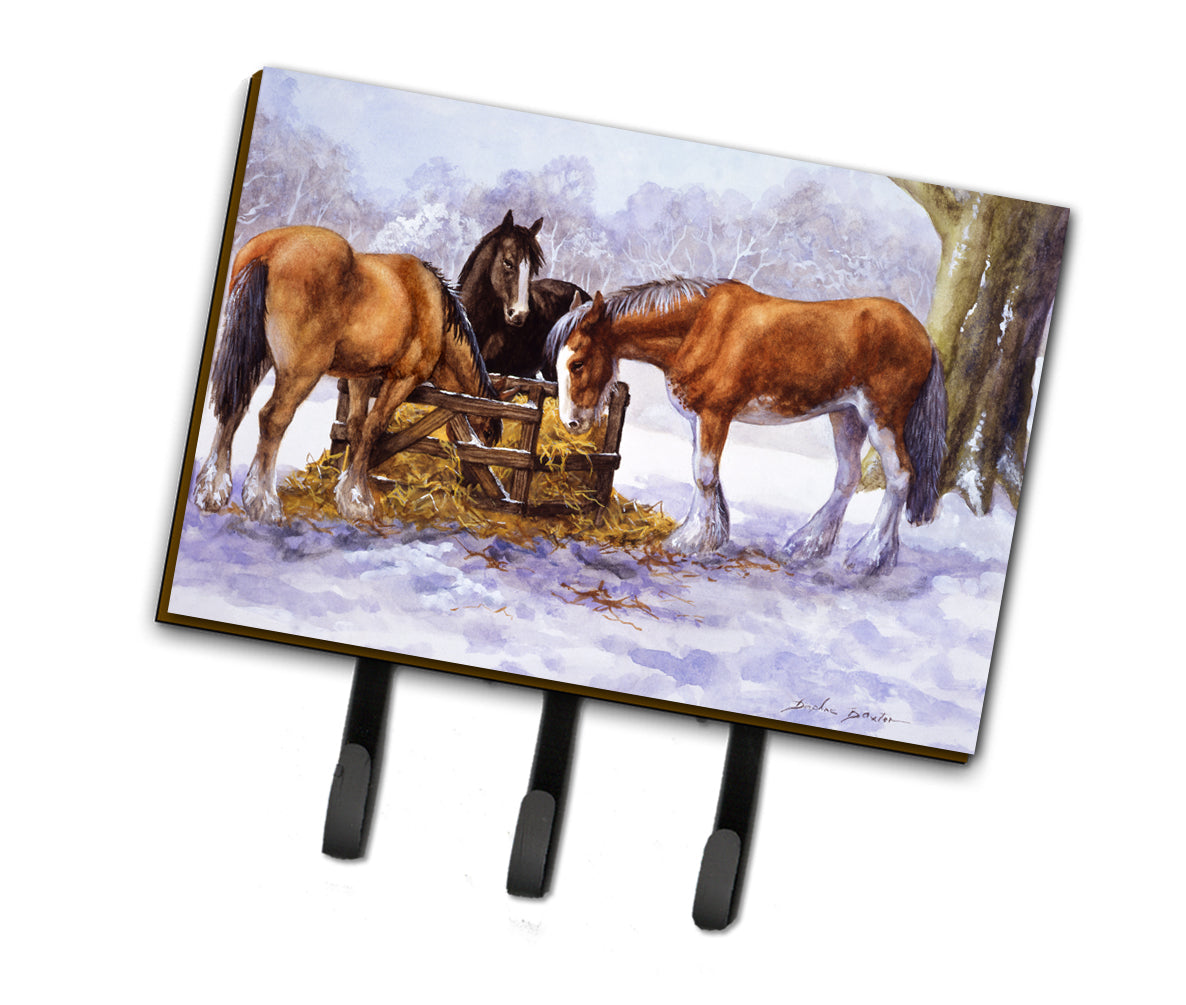 Horses eating Hay in the Snow Leash or Key Holder Wall Hooks, Coat Rack Wall Mount, for Hanging Keys, Towels, Aprons, Leashes