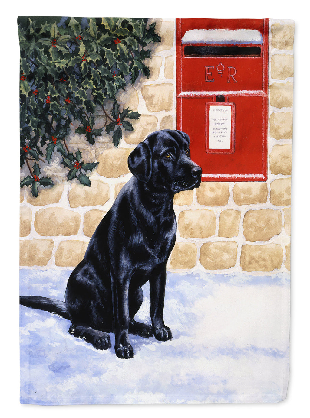 Black Labrador by the Mail Box House Flag 28x40 Porch Sleeve Pole Decorative Outside Yard Banner Artwork Wall Hanging, Polyester
