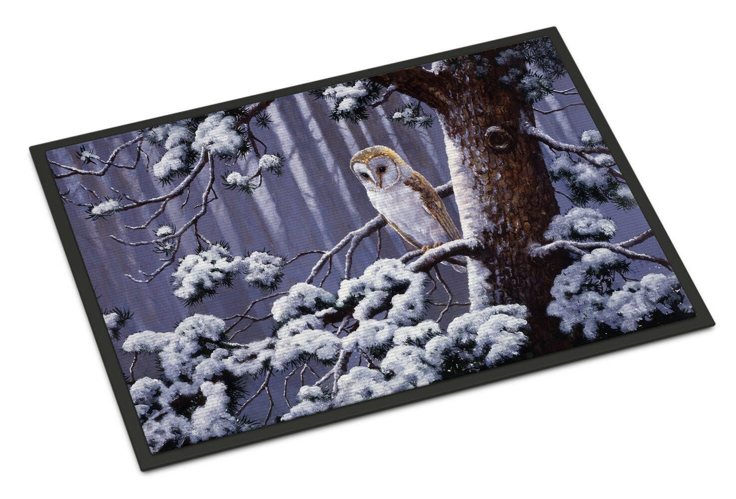 Owl on a Tree Branch in the Snow Doormat Indoor Outdoor 24H X 36W Front Door Mat Rugs for Entryway, Non Slip Washable Low Pile,